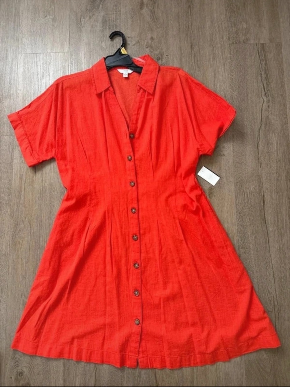 Time and Tru Red Button-Front Midi Shirt Dress